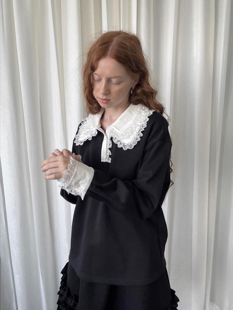 Loosesmell 付け襟 長袖トレーナー ブラック　フリルレース