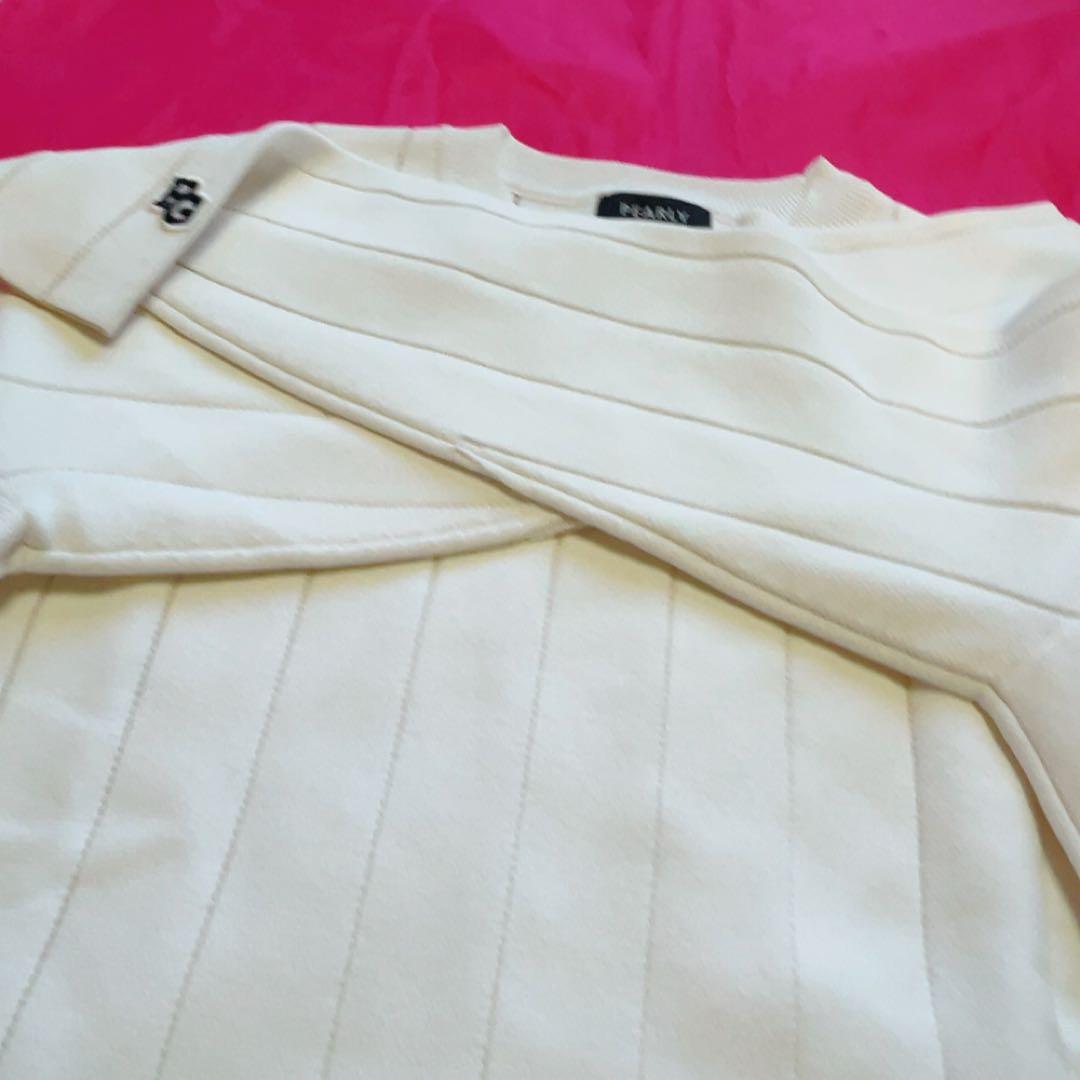 極美品　近年　パーリーゲイツ　ストライプ　ニット　セーター　白　麻