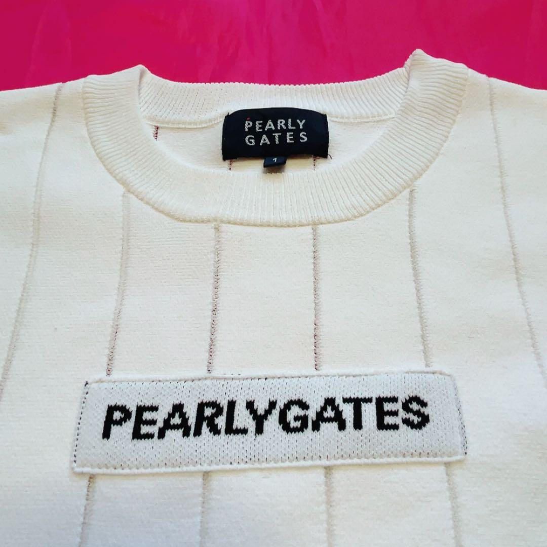 極美品　近年　パーリーゲイツ　ストライプ　ニット　セーター　白　麻