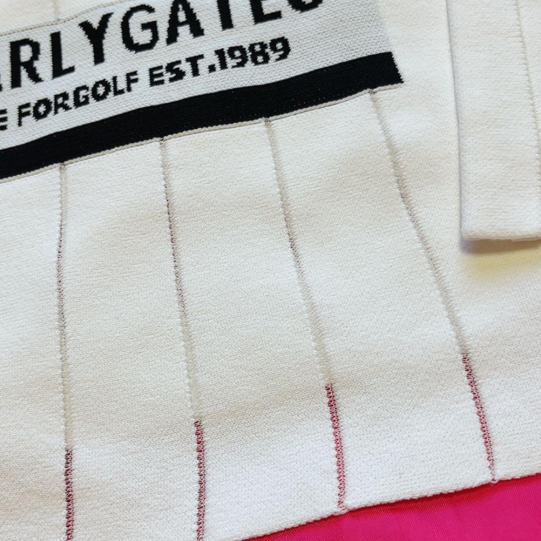 極美品　近年　パーリーゲイツ　ストライプ　ニット　セーター　白　麻