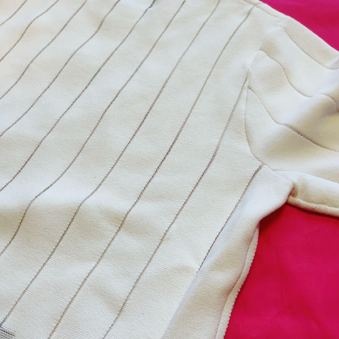 極美品　近年　パーリーゲイツ　ストライプ　ニット　セーター　白　麻