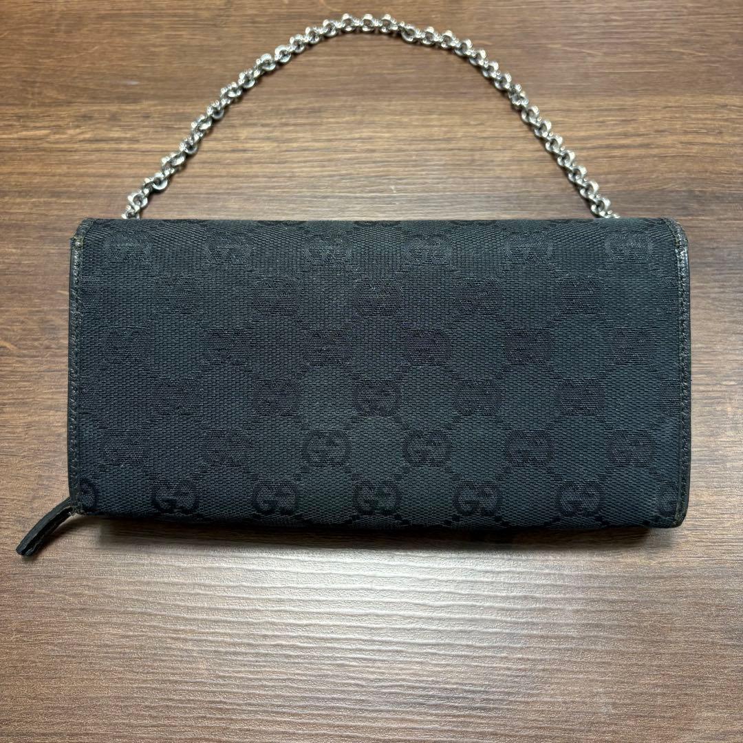 GUCCI グッチ GG キャンバス チェーンストラップ付き 長財布