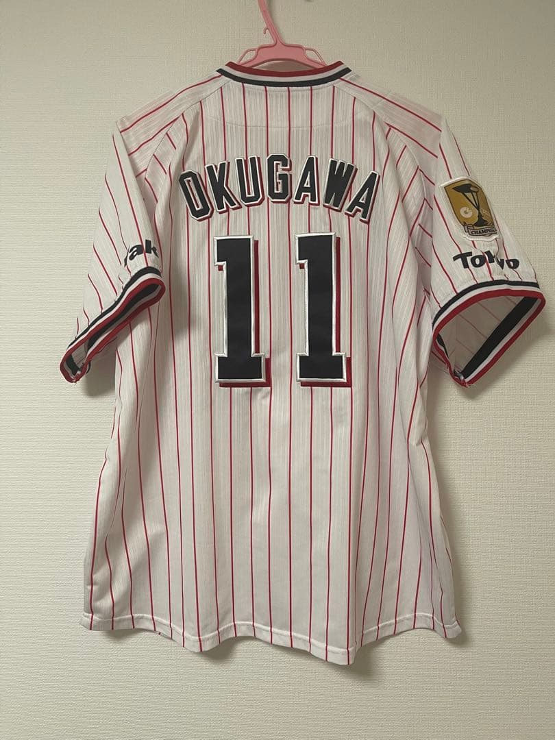 ヤクルトスワローズ　奥川泰伸　ユニフォーム　優勝ワッペン　つば九郎