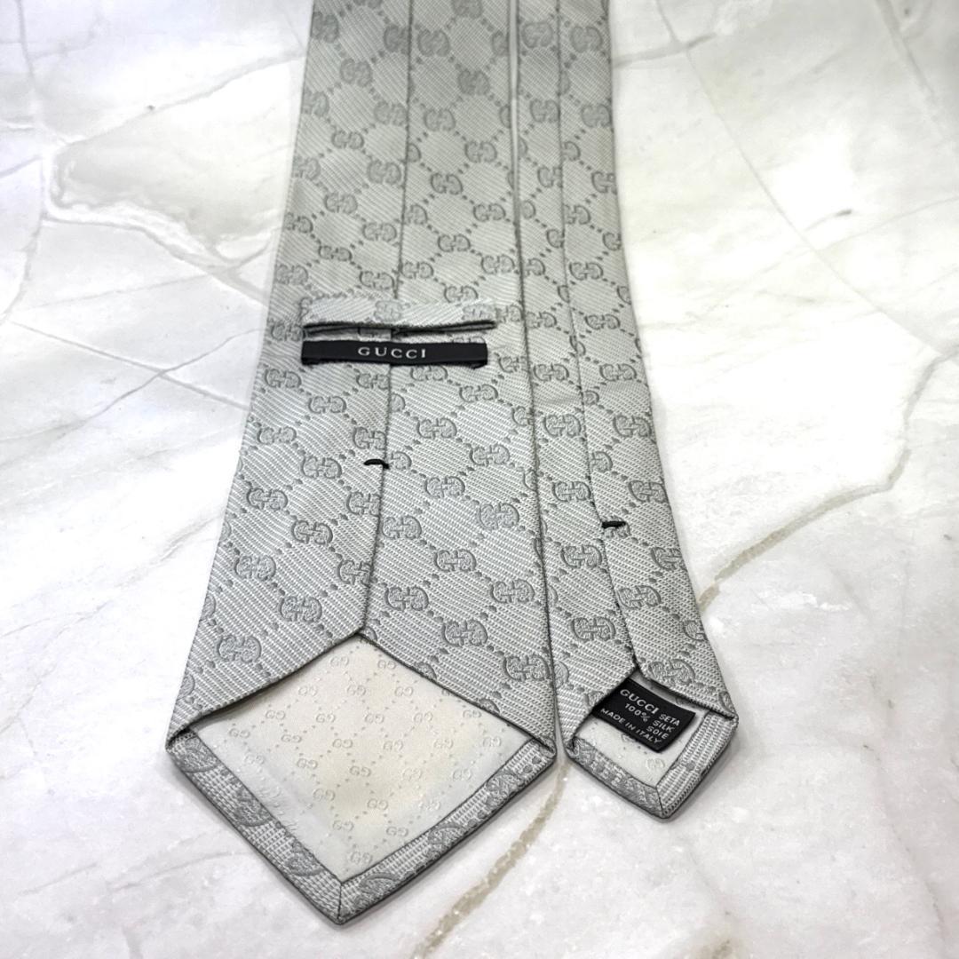 ☆即発 Gucci グッチ ネクタイ GG総柄 シルバーグレー 高級シルク 美品