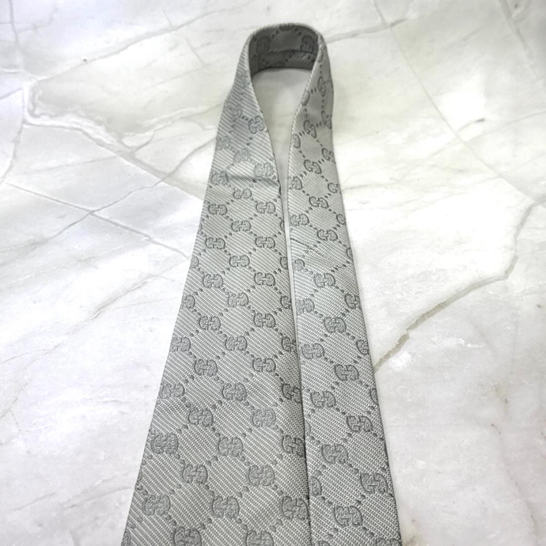 ☆即発 Gucci グッチ ネクタイ GG総柄 シルバーグレー 高級シルク 美品