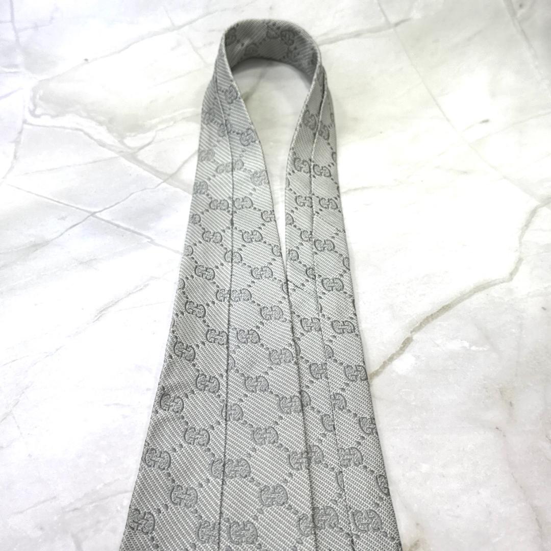 ☆即発 Gucci グッチ ネクタイ GG総柄 シルバーグレー 高級シルク 美品