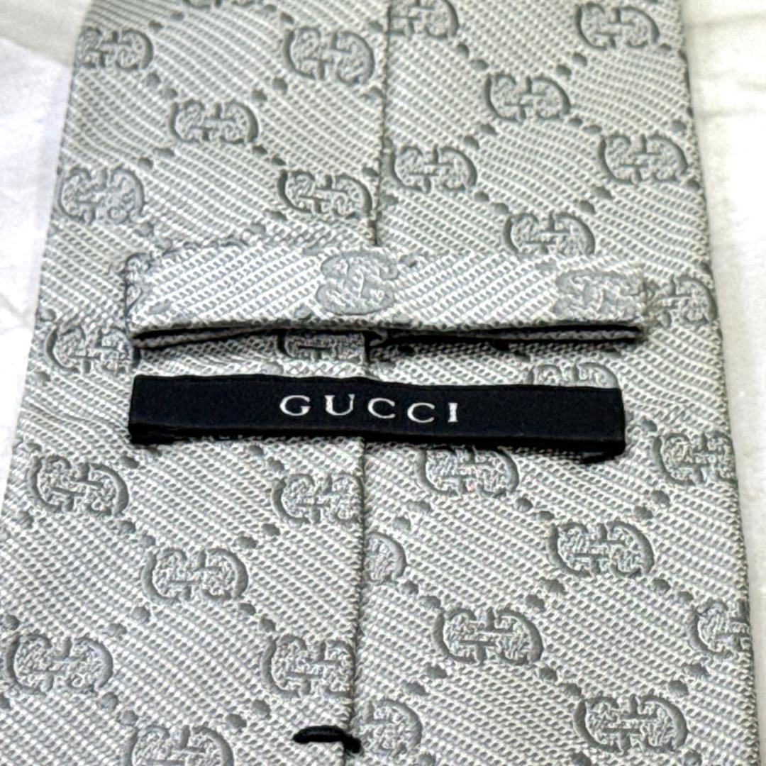 ☆即発 Gucci グッチ ネクタイ GG総柄 シルバーグレー 高級シルク 美品