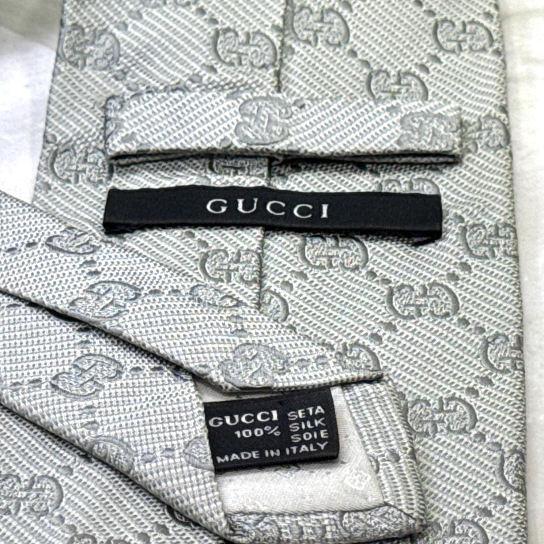 ☆即発 Gucci グッチ ネクタイ GG総柄 シルバーグレー 高級シルク 美品