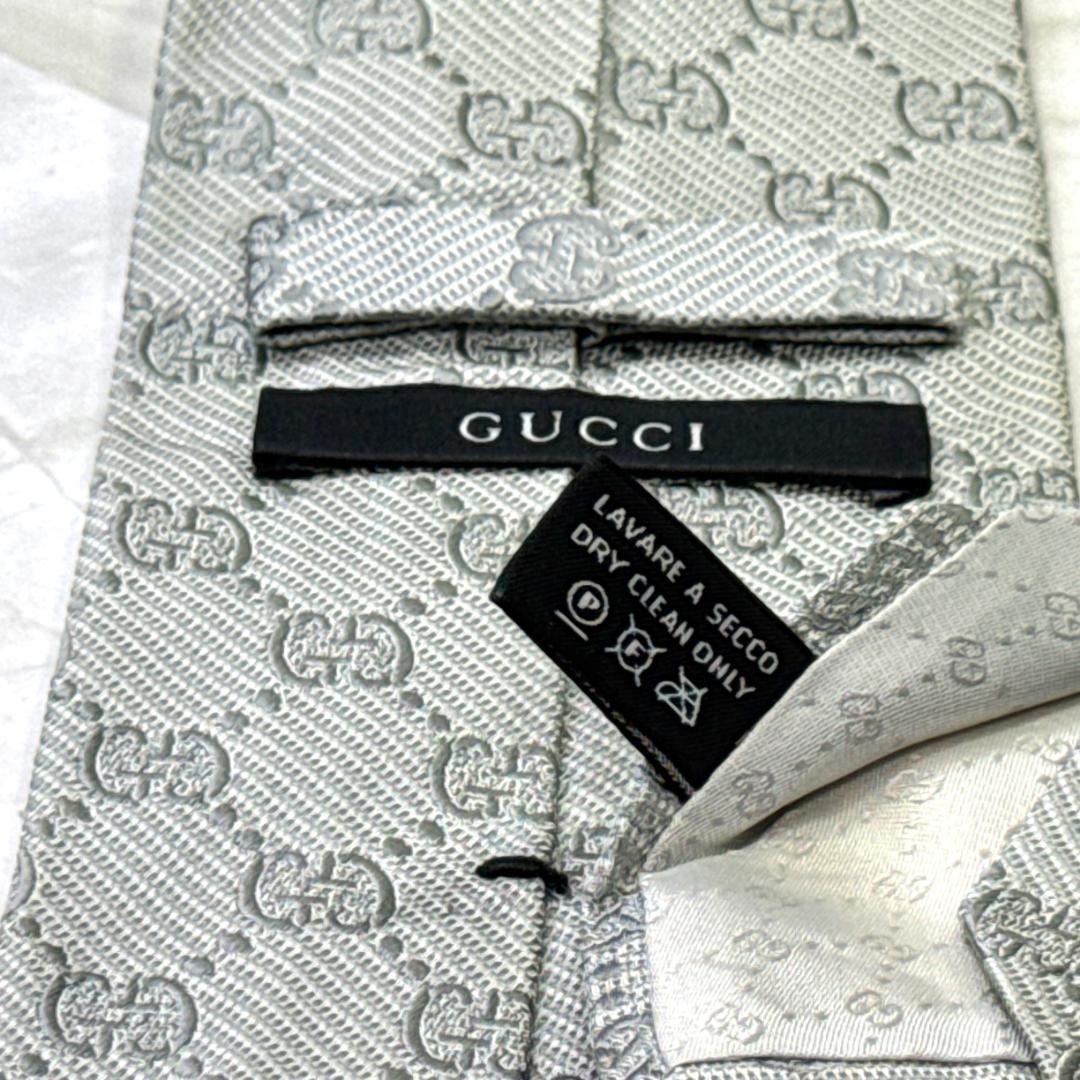 ☆即発 Gucci グッチ ネクタイ GG総柄 シルバーグレー 高級シルク 美品