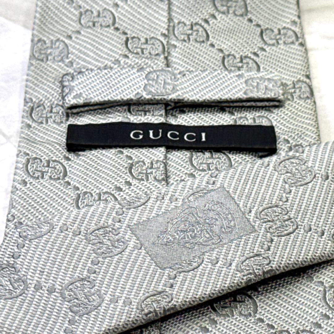 ☆即発 Gucci グッチ ネクタイ GG総柄 シルバーグレー 高級シルク 美品