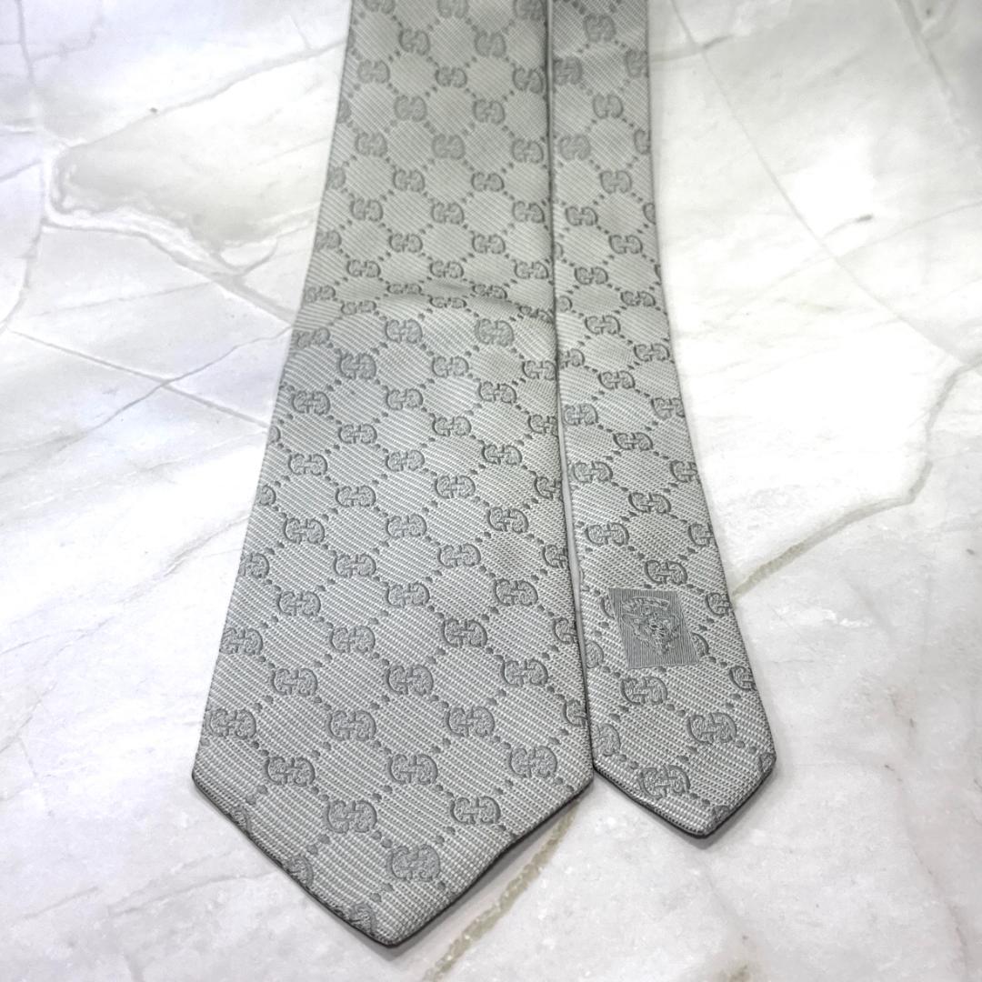 ☆即発 Gucci グッチ ネクタイ GG総柄 シルバーグレー 高級シルク 美品