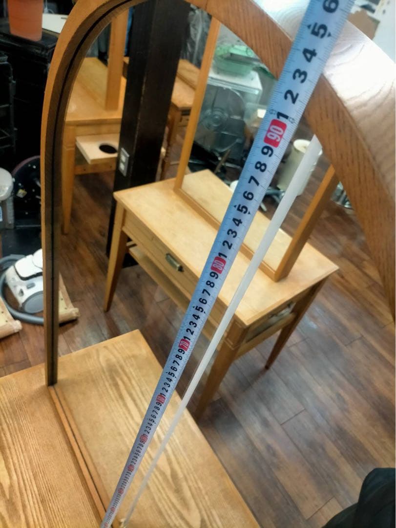 2台在庫　美容室　ヘアサロン　セット面　鏡付き ドライヤー収納可能　木製