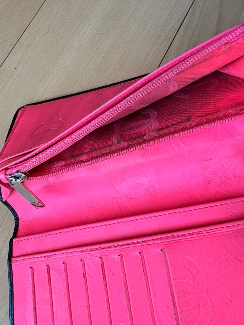 【CHANEL】シャネル　カンボンライン 二つ折り財布 ブラック キルティング
