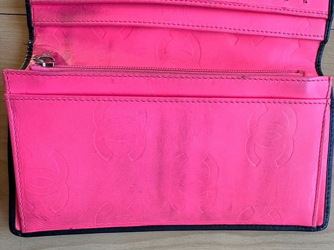 【CHANEL】シャネル　カンボンライン 二つ折り財布 ブラック キルティング