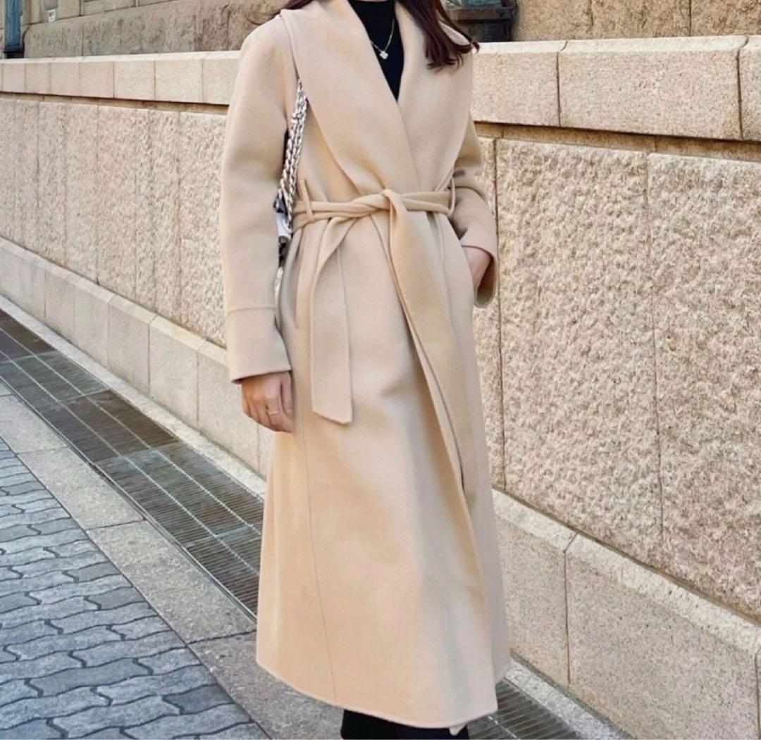 エヌー ハンドメイドショールカラーウールコート　ベージュ F