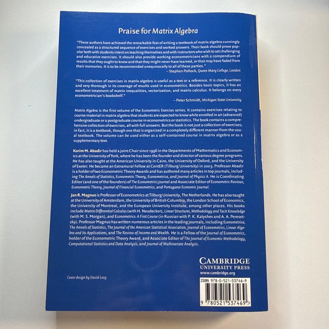 語学・辞書・学習参考書 Matrix Algebra (Econometric Exercises 1)