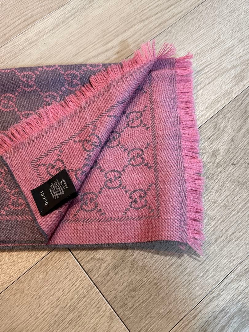 GUCCI グッチ GG柄 リバーシブルマフラー グレーピンク