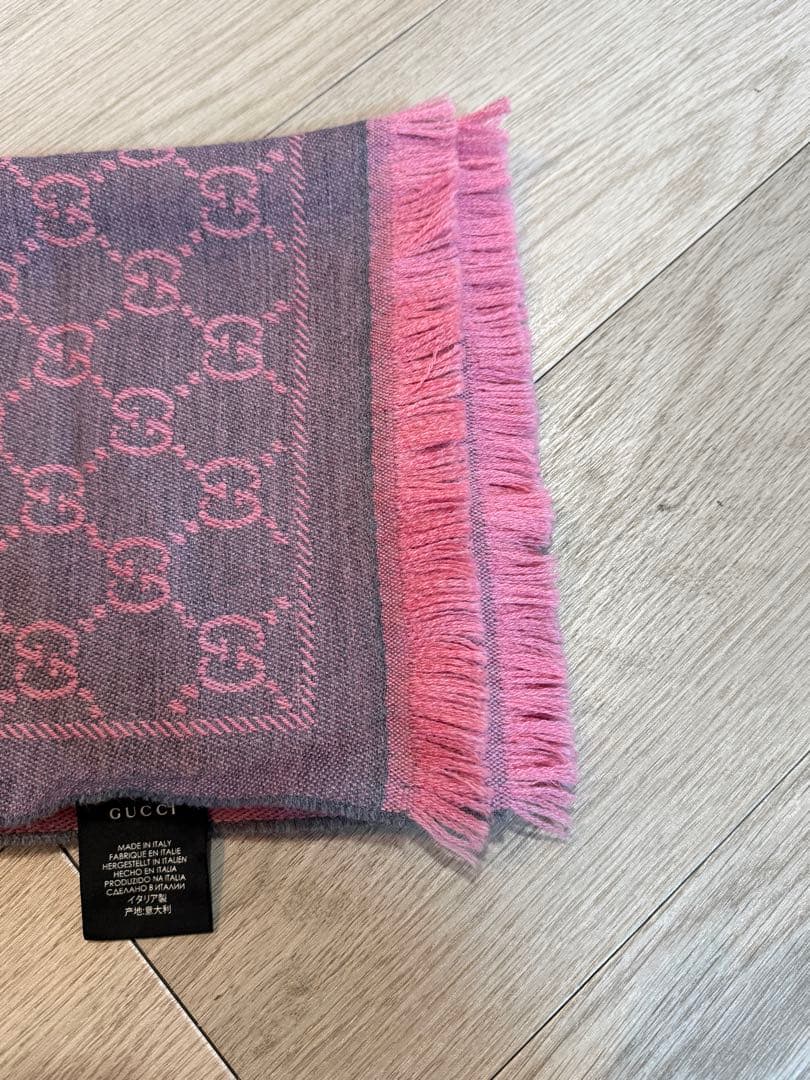 GUCCI グッチ GG柄 リバーシブルマフラー グレーピンク