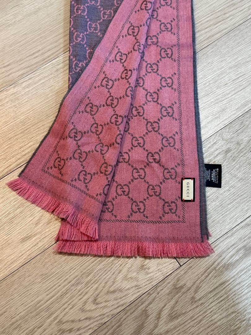 GUCCI グッチ GG柄 リバーシブルマフラー グレーピンク