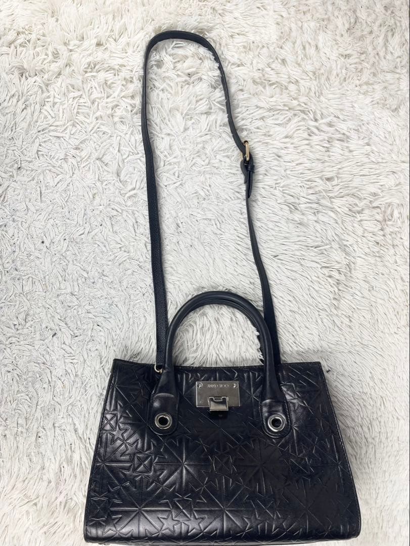 美品 JIMMY CHOO レザー 2WAY ショルダーバッグ 星 ロゴ型押し