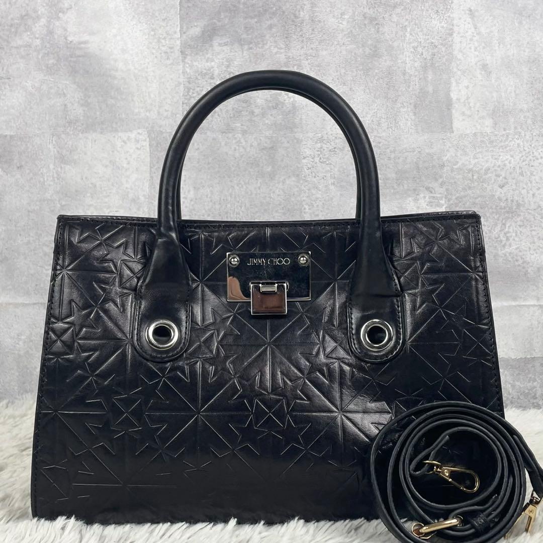 美品 JIMMY CHOO レザー 2WAY ショルダーバッグ 星 ロゴ型押し