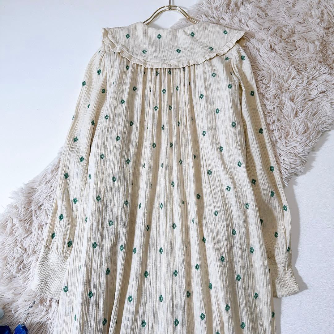 美品ꕥヌキテパ 近年 コットンガーゼフルエンブロイダリーフリルカラードレス M