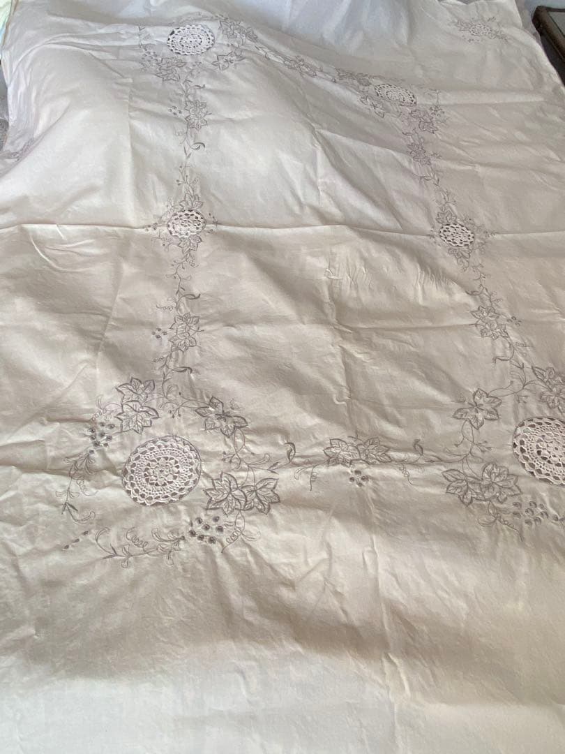 レース編み美しい ビンテージ 　テーブルクロス １８０cm×１３５cm