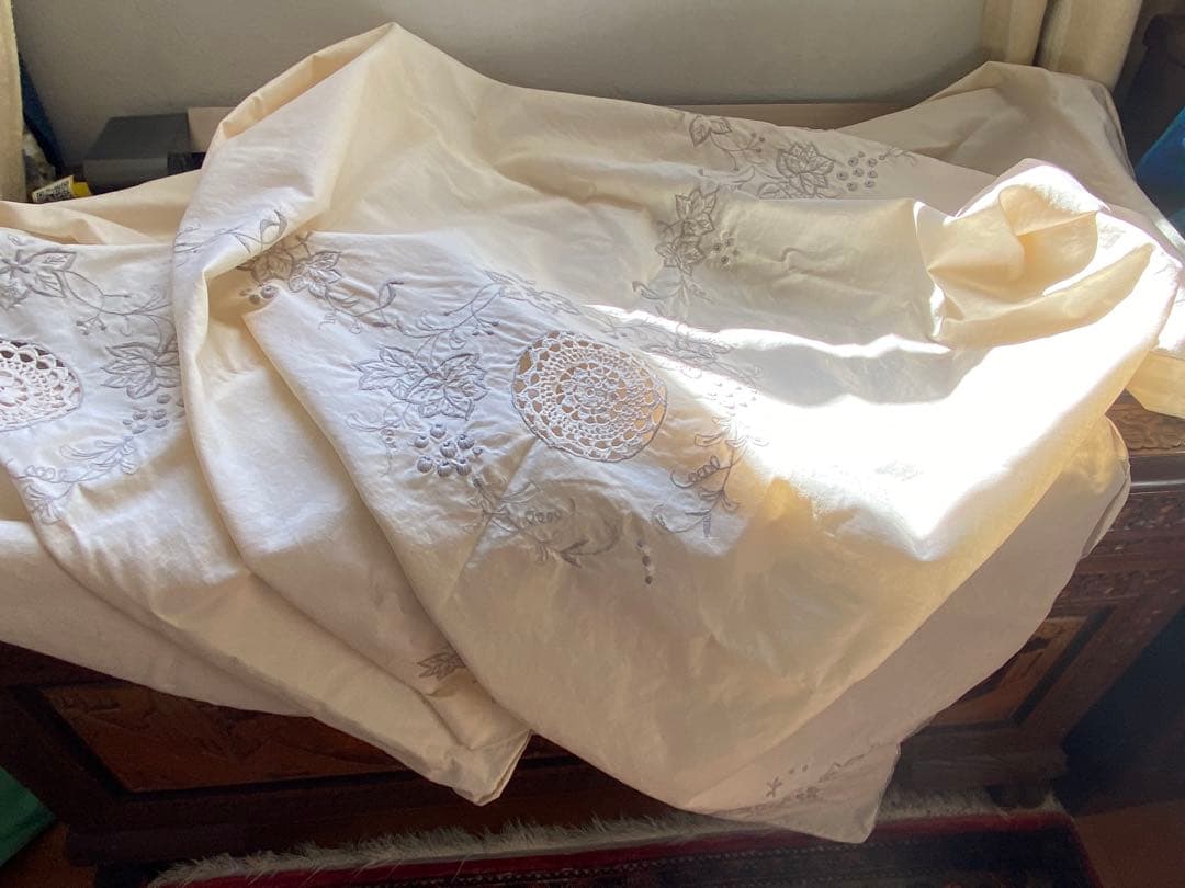 レース編み美しい ビンテージ 　テーブルクロス １８０cm×１３５cm