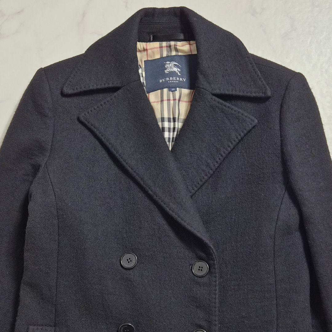 【美品】バーバリーロンドン ピーコート ウール ノバチェック ブラック L
