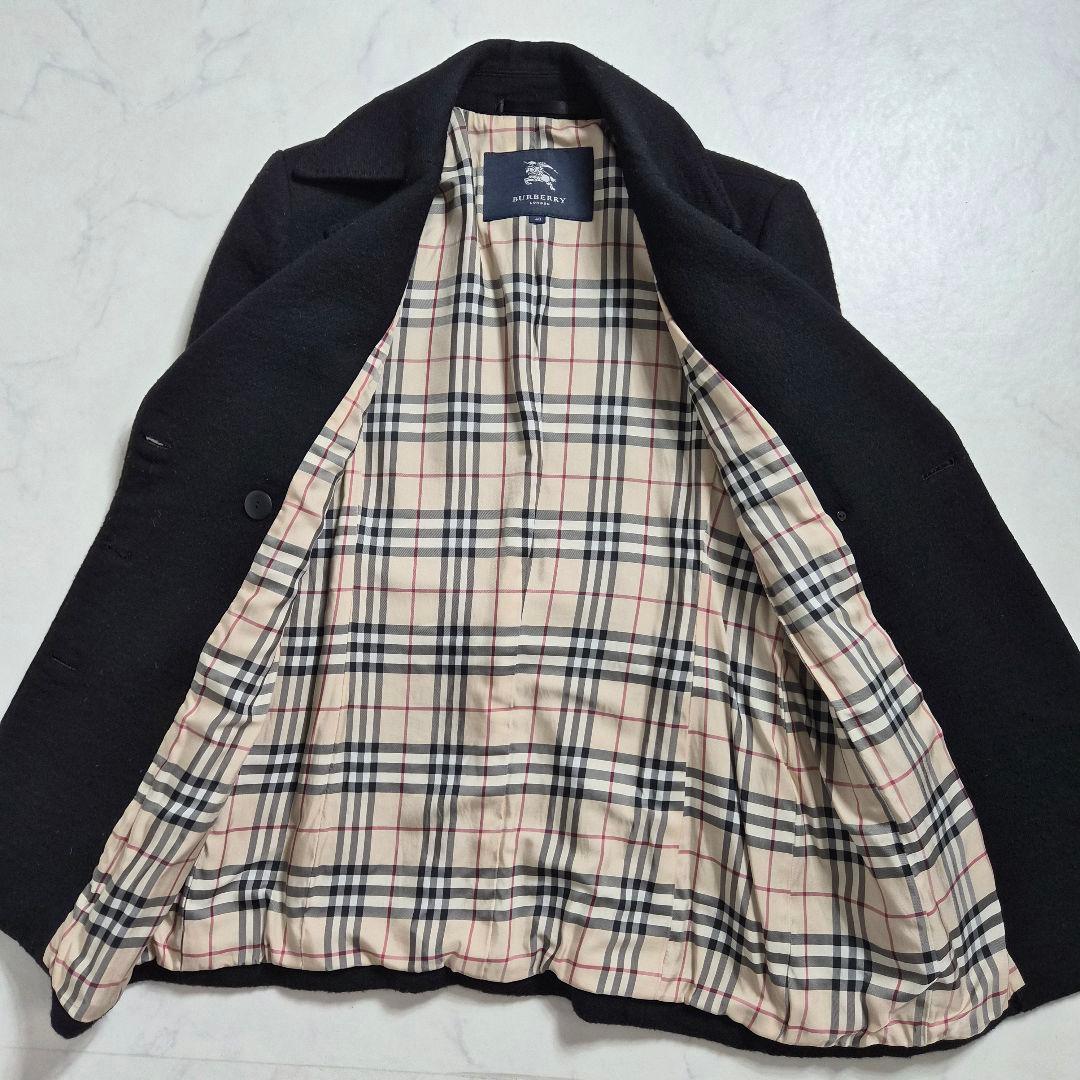 【美品】バーバリーロンドン ピーコート ウール ノバチェック ブラック L