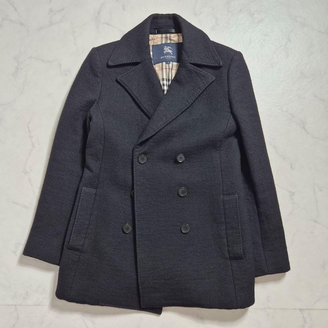 【美品】バーバリーロンドン ピーコート ウール ノバチェック ブラック L