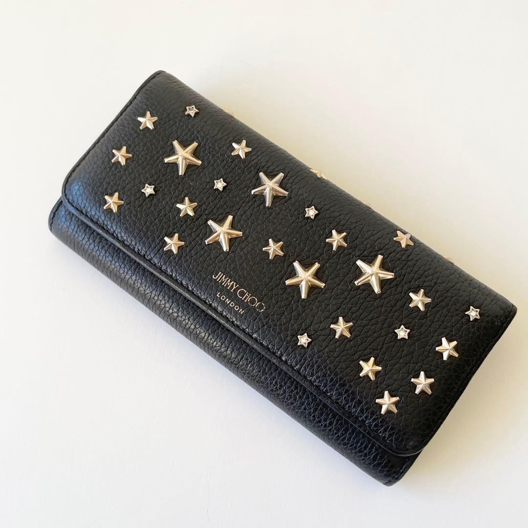 【極美品】JIMMY CHOO 長財布 クリスタル スタースタッズ付き 黒
