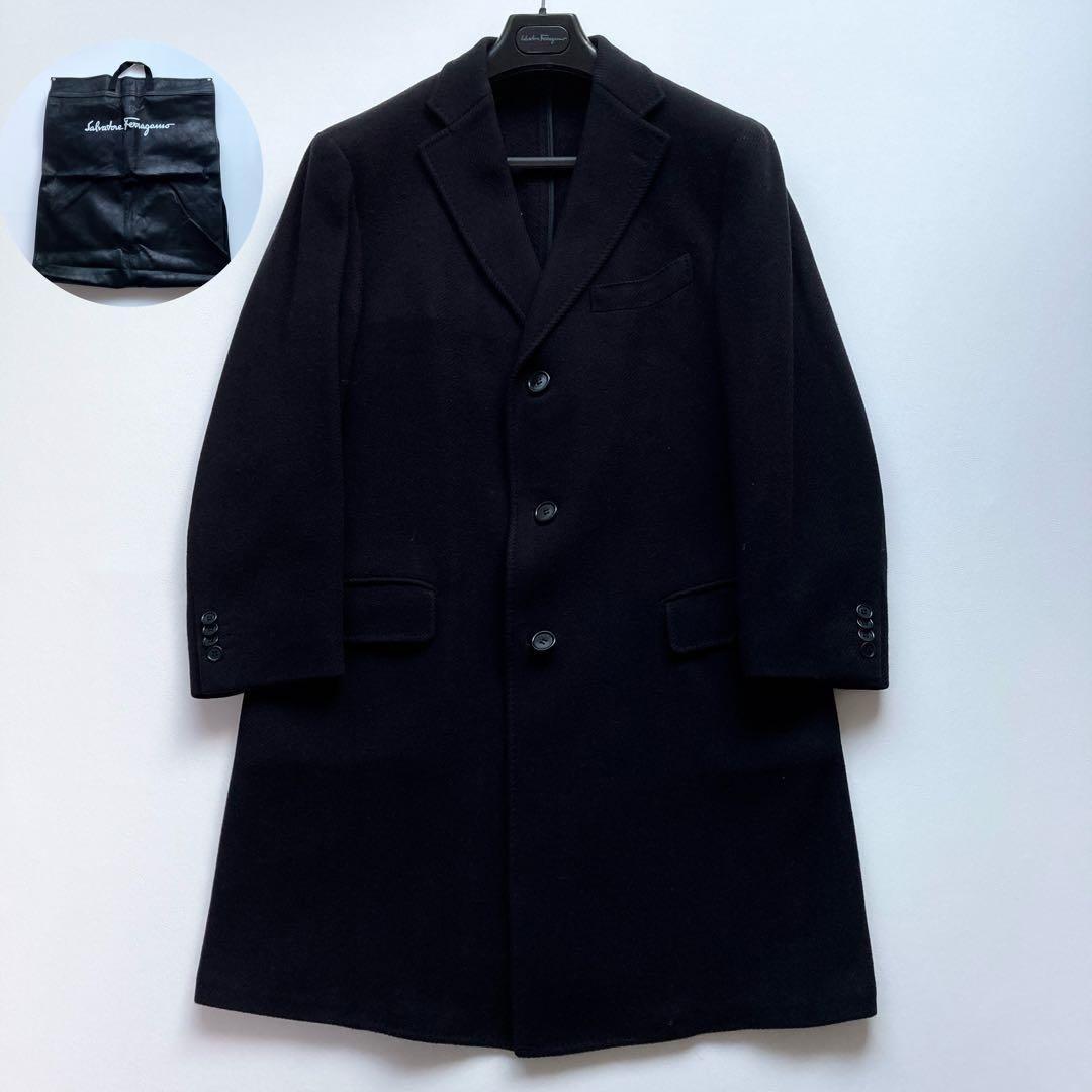 サルヴァトーレフェラガモ ロングコート XL ウール 黒 イタリア製 保温性