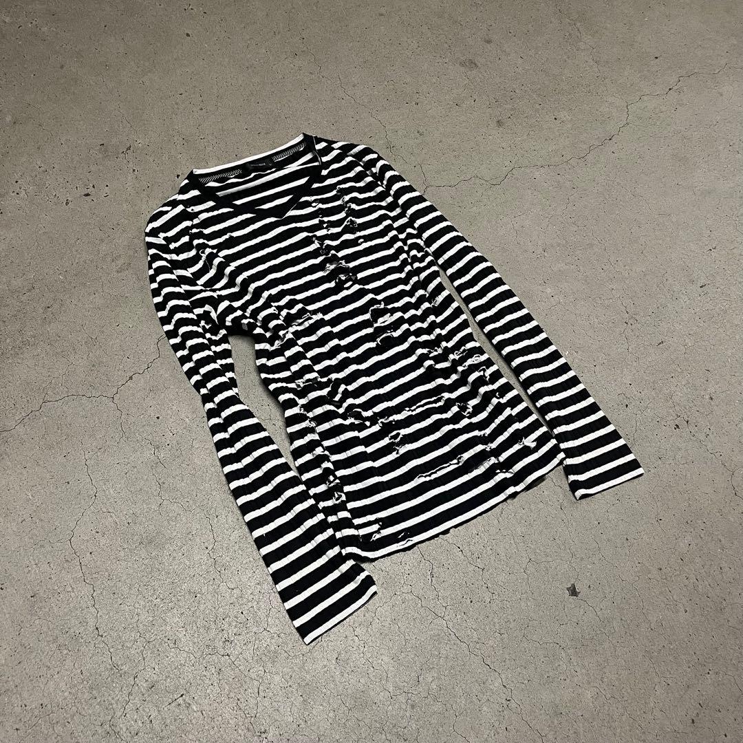 トップス - 00s Archive V-neck damage border l/s