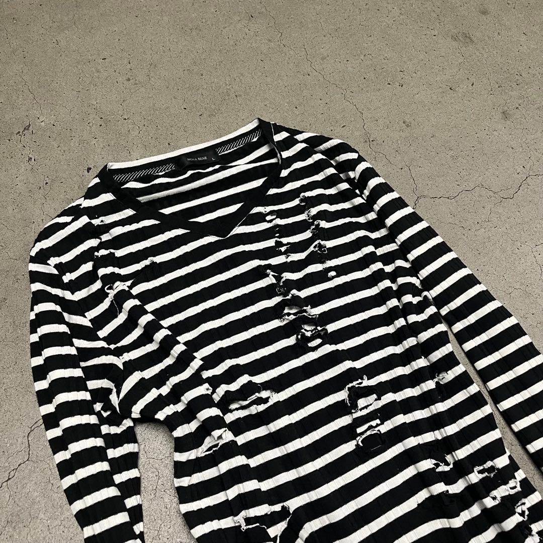 トップス - 00s Archive V-neck damage border l/s