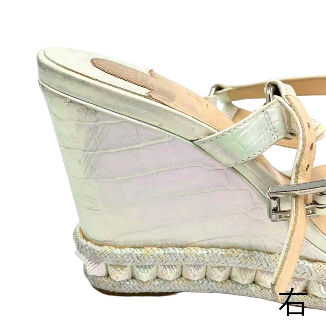 クリスチャンルブタン サンダル 厚底 スタッズ オーロラ ホワイト 38