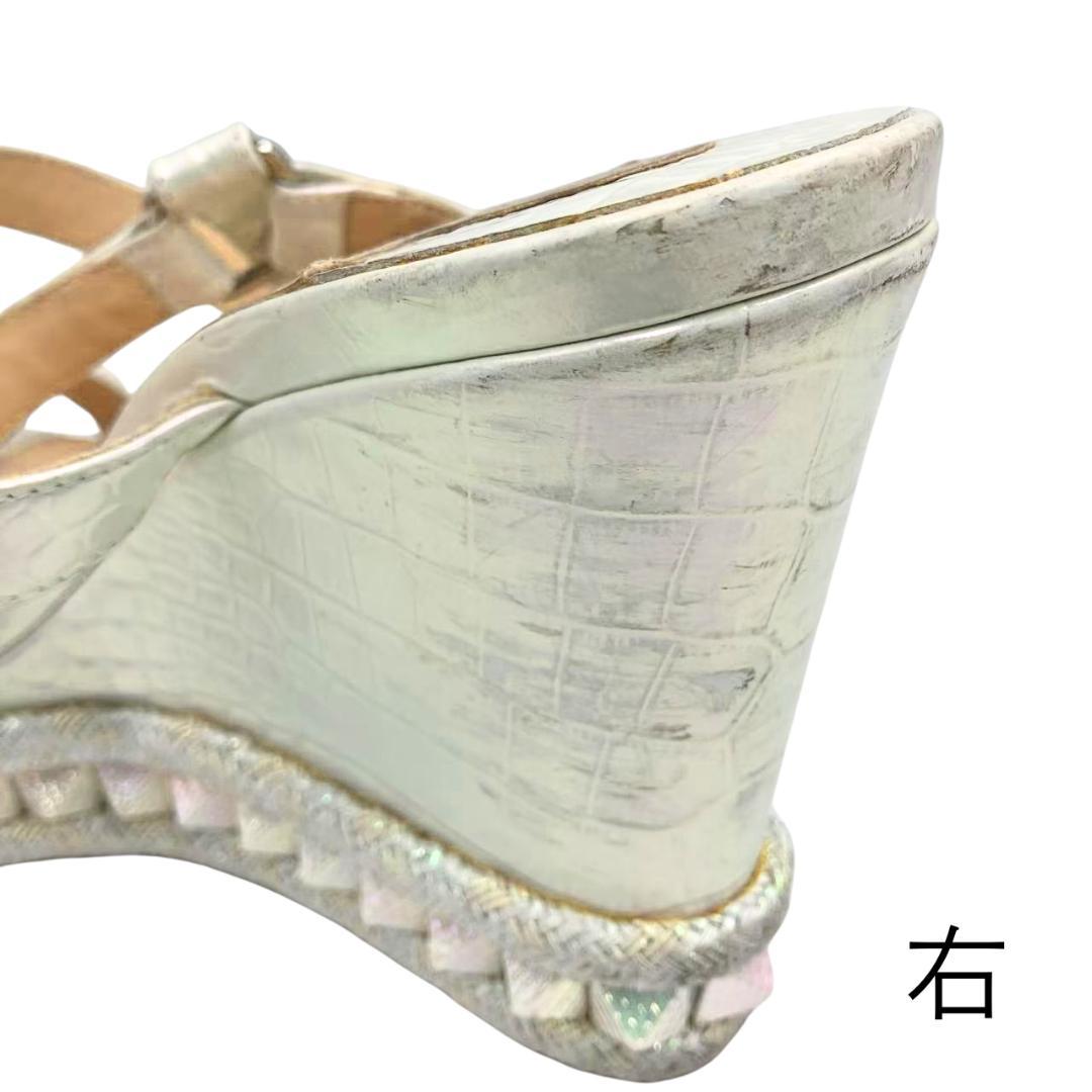 クリスチャンルブタン サンダル 厚底 スタッズ オーロラ ホワイト 38