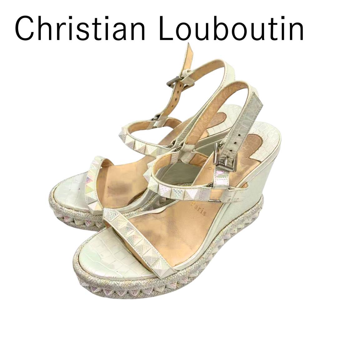 クリスチャンルブタン サンダル 厚底 スタッズ オーロラ ホワイト 38