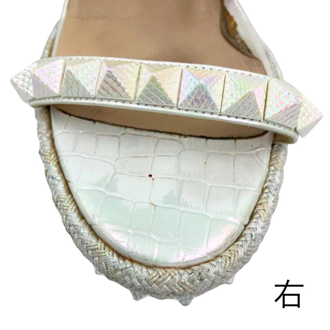 クリスチャンルブタン サンダル 厚底 スタッズ オーロラ ホワイト 38
