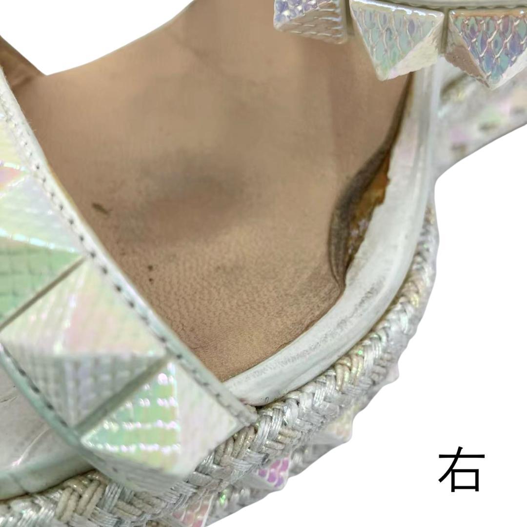 クリスチャンルブタン サンダル 厚底 スタッズ オーロラ ホワイト 38