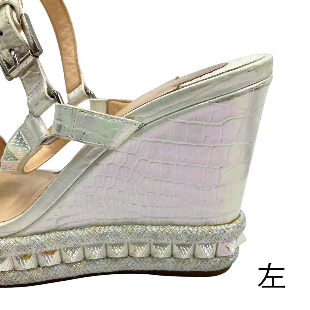 クリスチャンルブタン サンダル 厚底 スタッズ オーロラ ホワイト 38