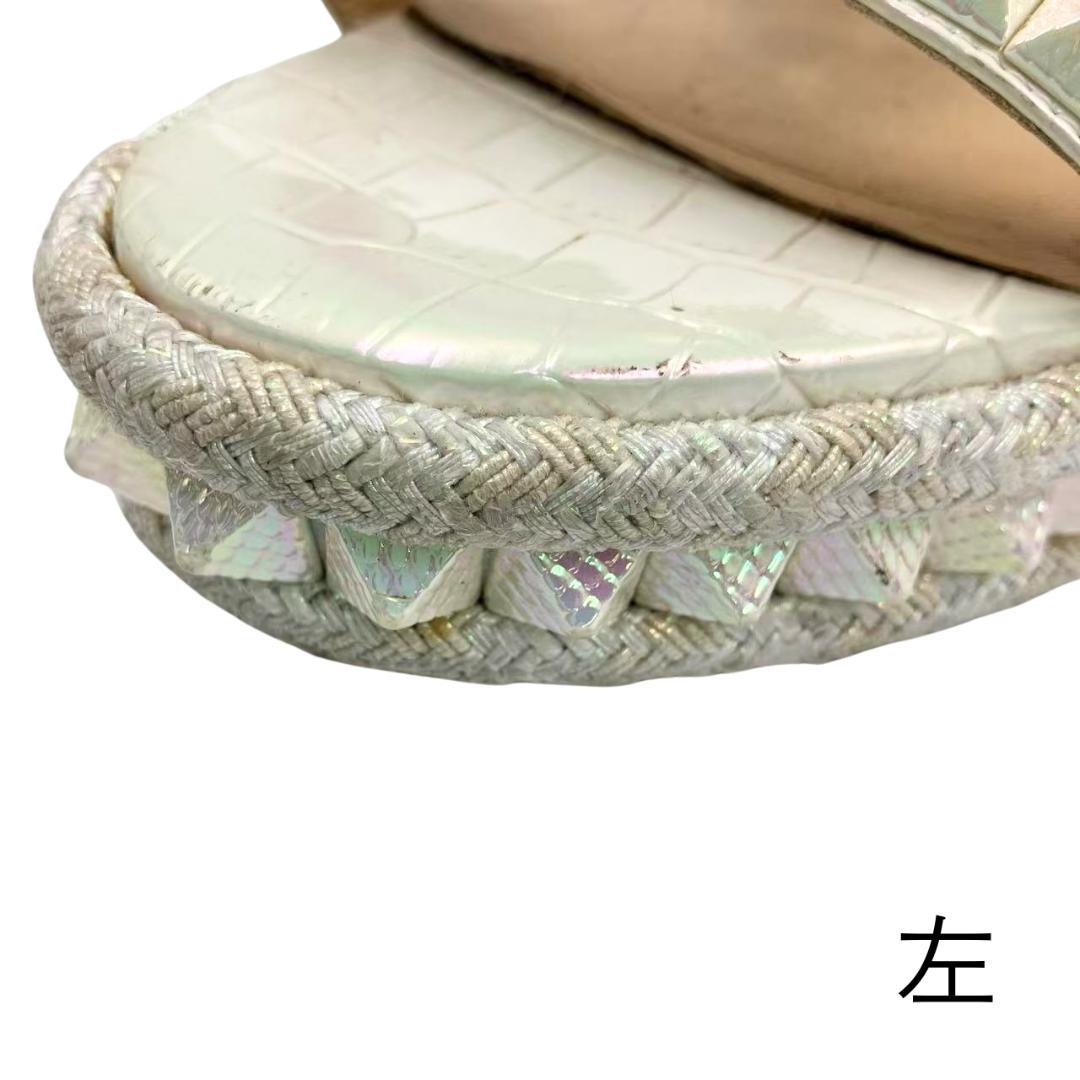 クリスチャンルブタン サンダル 厚底 スタッズ オーロラ ホワイト 38