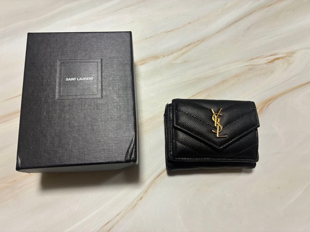 SAINT LAURENT ブラックミニ三つ折り財布