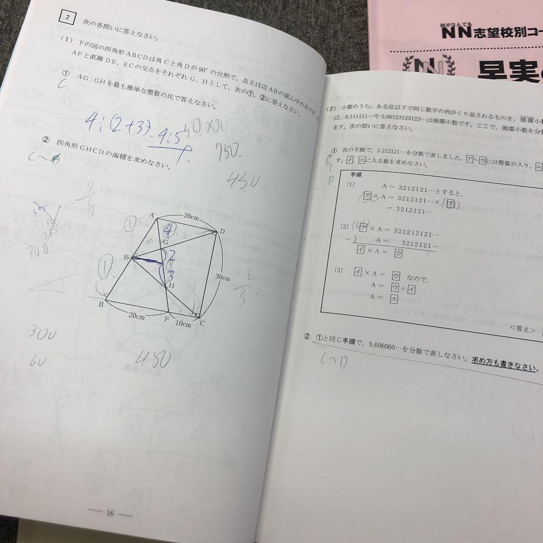 早稲田アカデミー　NN早実　夏期集中特訓　国算理社　2021年度版　中古