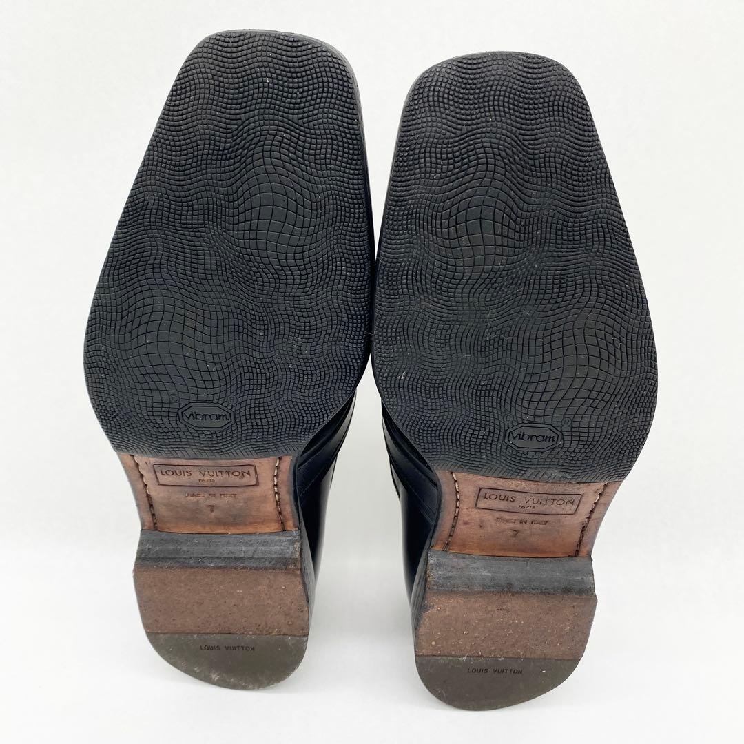 A17853 ルイヴィトン ダミエライン ロゴ金具 レザーローファー 黒 UK7