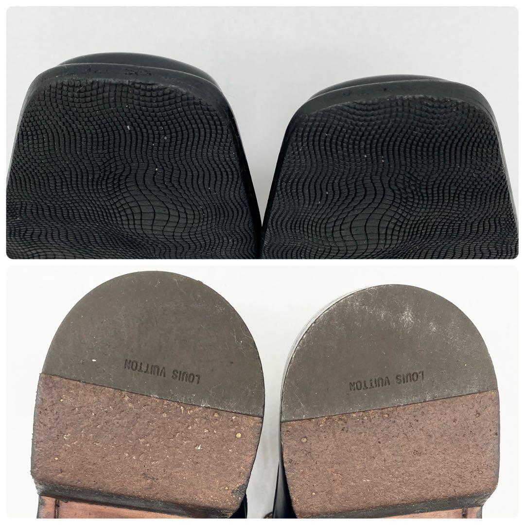 A17853 ルイヴィトン ダミエライン ロゴ金具 レザーローファー 黒 UK7