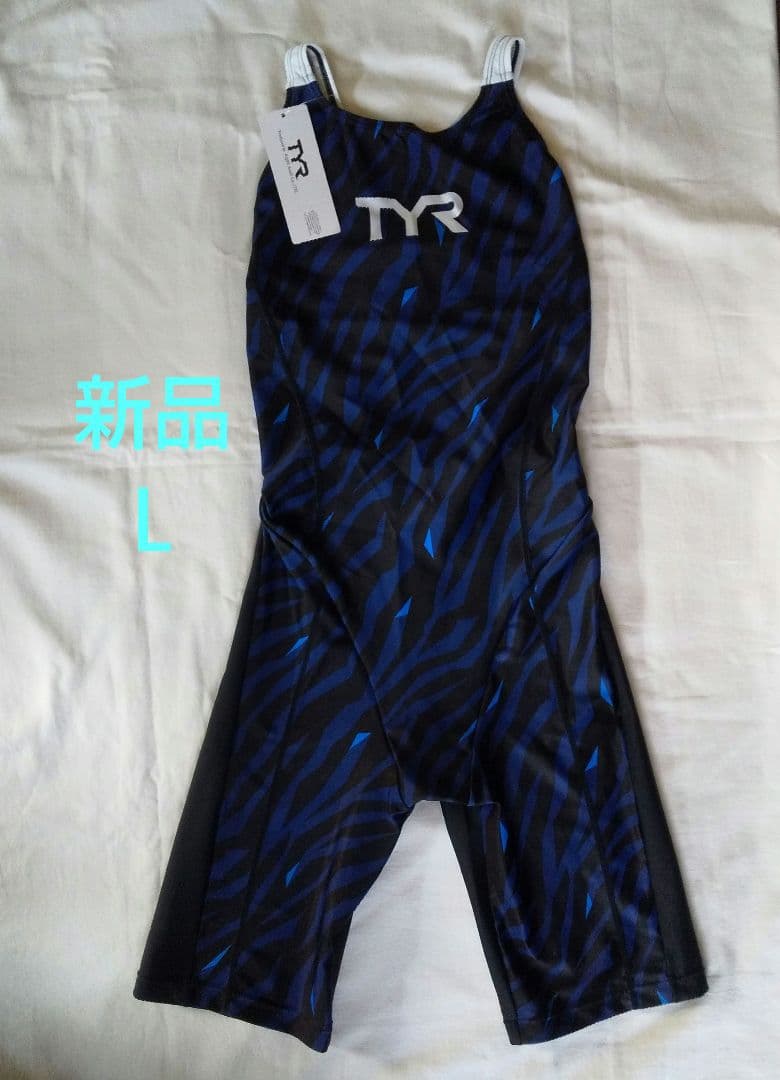 新品 TYR 競泳用水着 ハイバックL黒×ネイビー×ブルー日本製