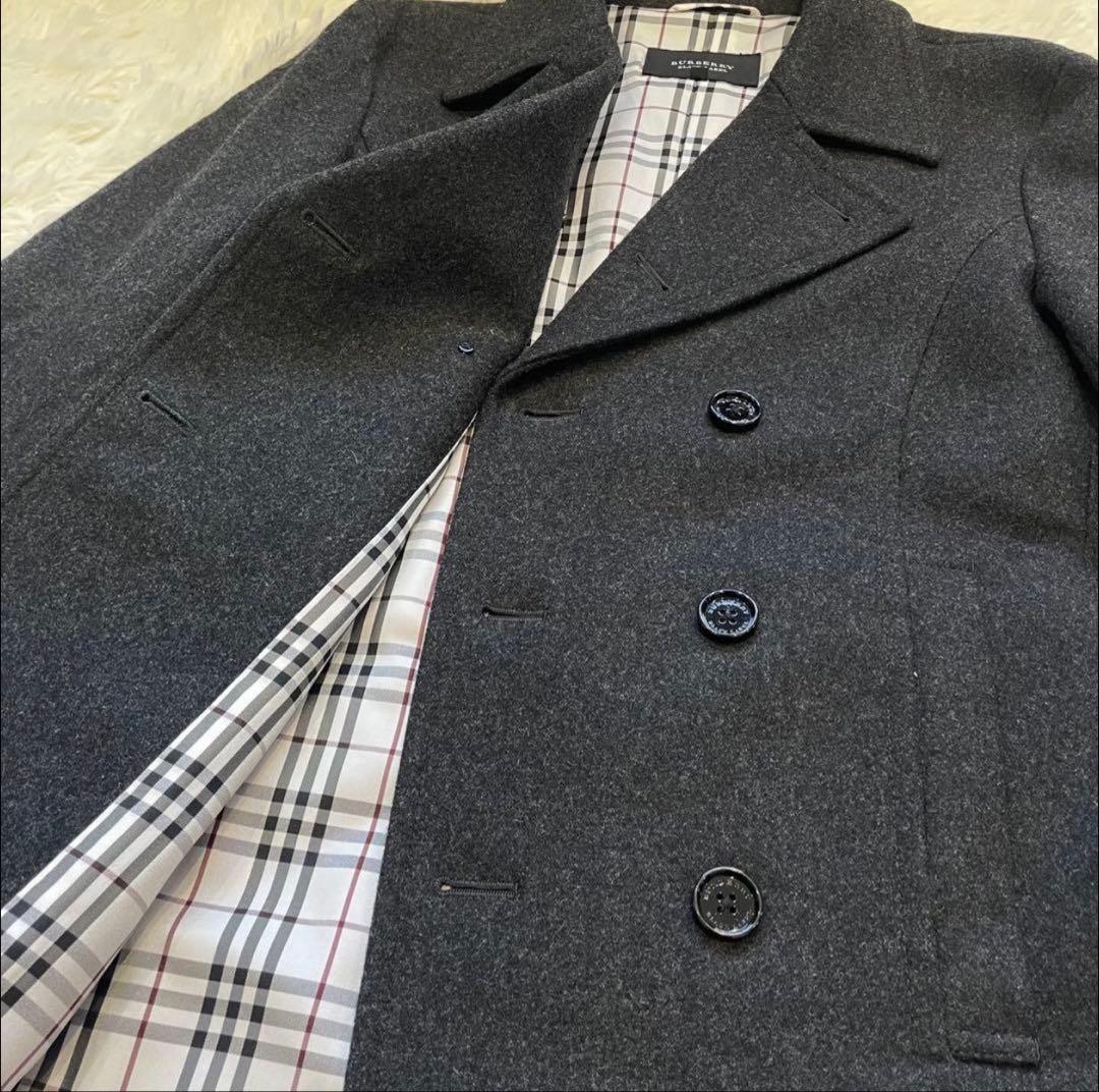 極美品 バーバリーブラックレーベル ピーコート ダークグレー ノバチェック