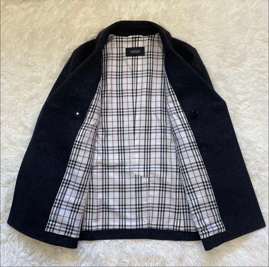 極美品 バーバリーブラックレーベル ピーコート ダークグレー ノバチェック