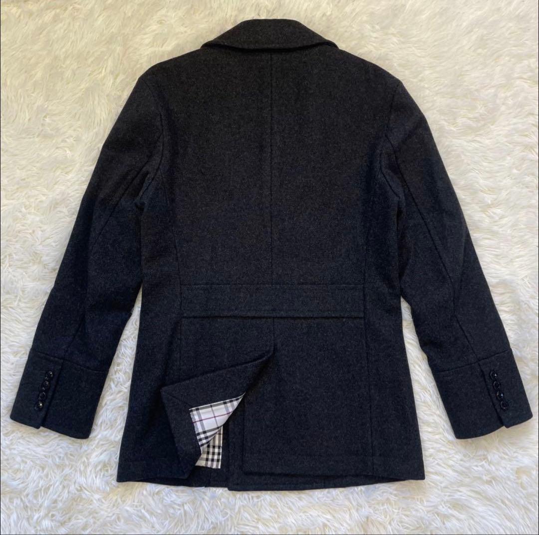 極美品 バーバリーブラックレーベル ピーコート ダークグレー ノバチェック